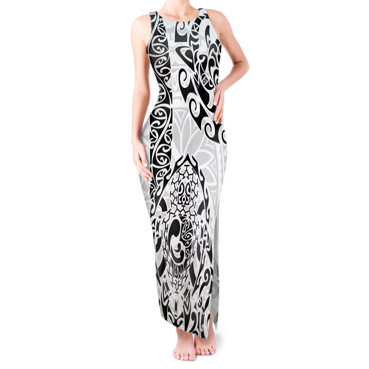 Hawaii Tank Maxi Dress with Polynesian Turtle TS04 Women Black/White - Polynesian Pride