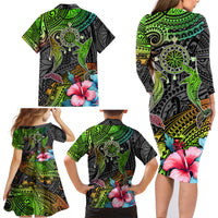 Polynesian Family Matching Long Sleeve Bodycon Dress and Hawaiian Shirt Whales and Compass Gradient Pattern TS04 - Polynesian Pride