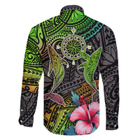 Polynesian Family Matching Off Shoulder Long Sleeve Dress and Hawaiian Shirt Whales and Compass Gradient Pattern TS04 - Polynesian Pride