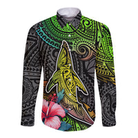 Polynesian Long Sleeve Button Shirt Whales and Compass Gradient Pattern TS04 Unisex Gradient - Polynesian Pride