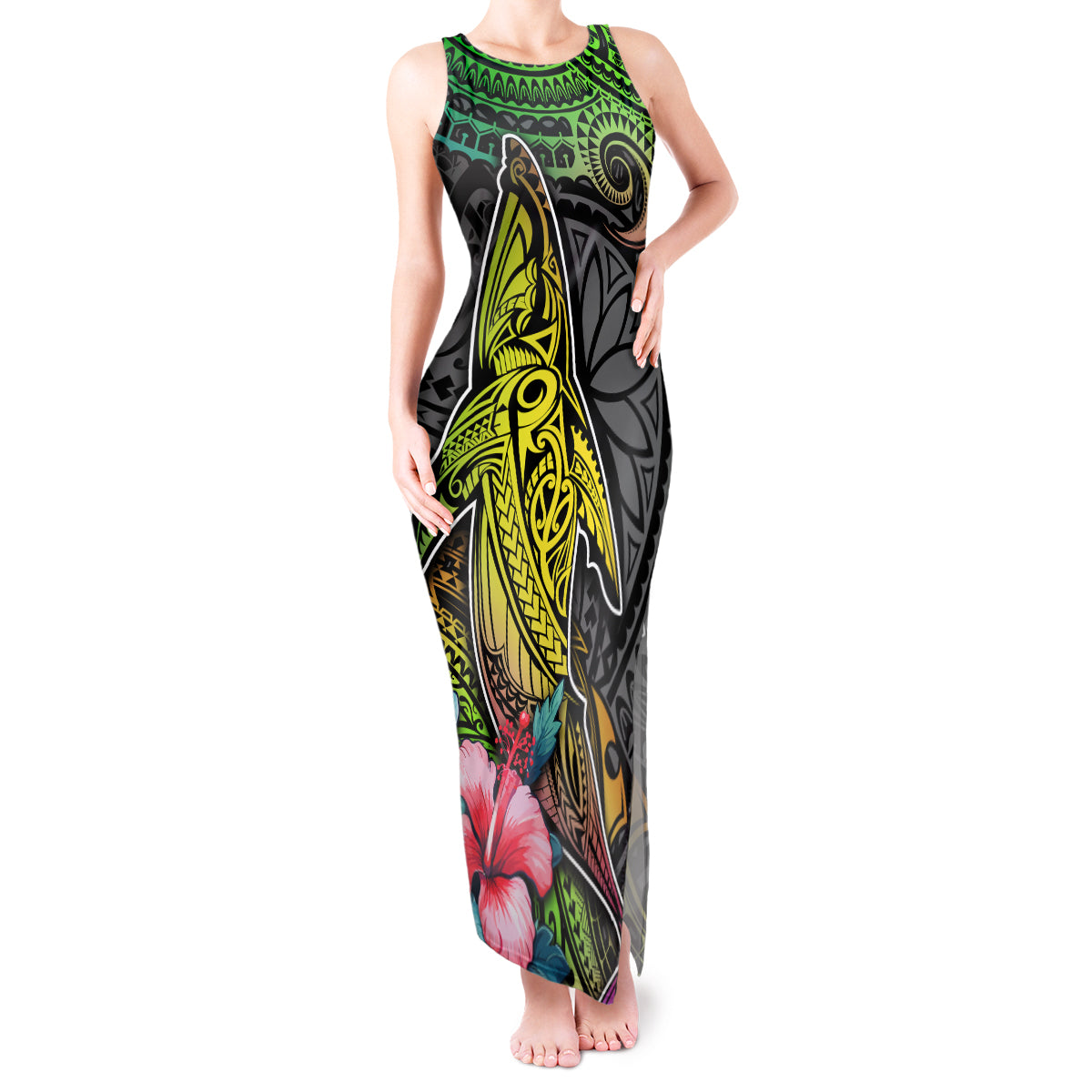 Polynesian Tank Maxi Dress Whales and Compass Gradient Pattern TS04 Women Gradient - Polynesian Pride