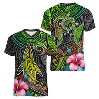 Polynesian Women V Neck T Shirt Whales and Compass Gradient Pattern TS04 - Polynesian Pride