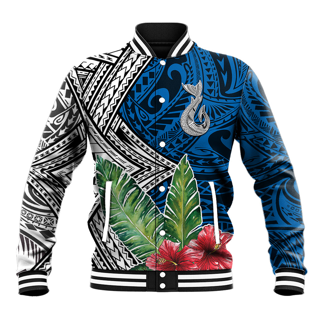 Polynesian Baseball Jacket Whale Pattern and Hibiscus Flowers TS04 Unisex Multicolor - Polynesian Pride