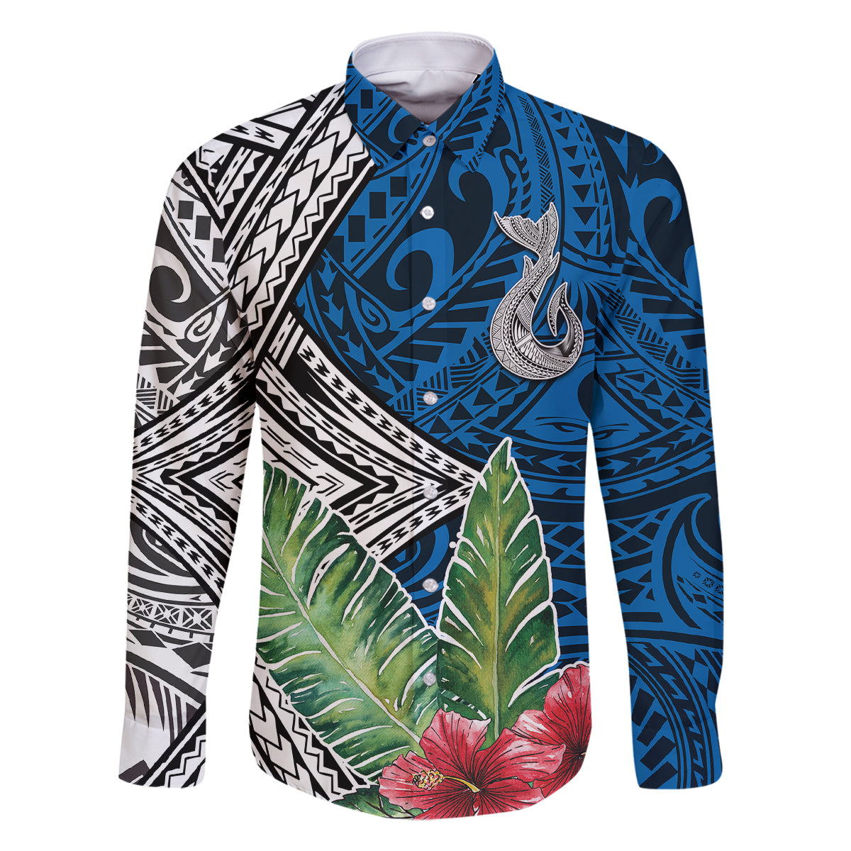 Polynesian Family Matching Long Sleeve Bodycon Dress and Hawaiian Shirt Whale Pattern and Hibiscus Flowers TS04 Dad's Shirt - Long Sleeve Multicolor - Polynesian Pride