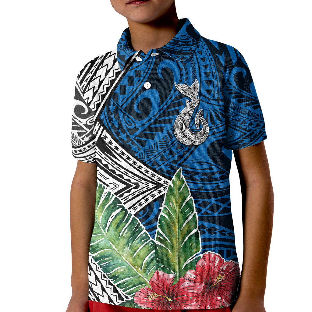Polynesian Kid Polo Shirt Whale Pattern and Hibiscus Flowers TS04 Kid Multicolor - Polynesian Pride