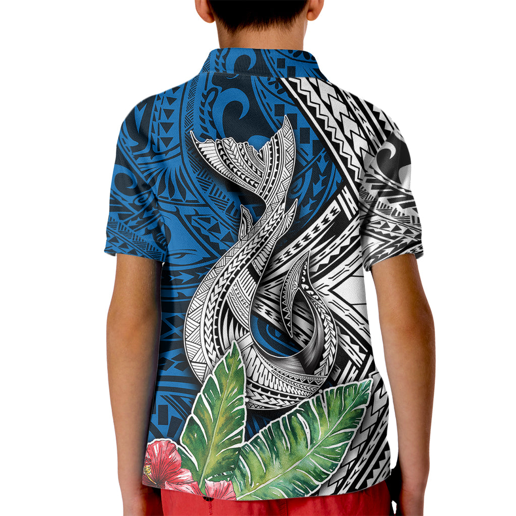Polynesian Kid Polo Shirt Whale Pattern and Hibiscus Flowers TS04 - Polynesian Pride