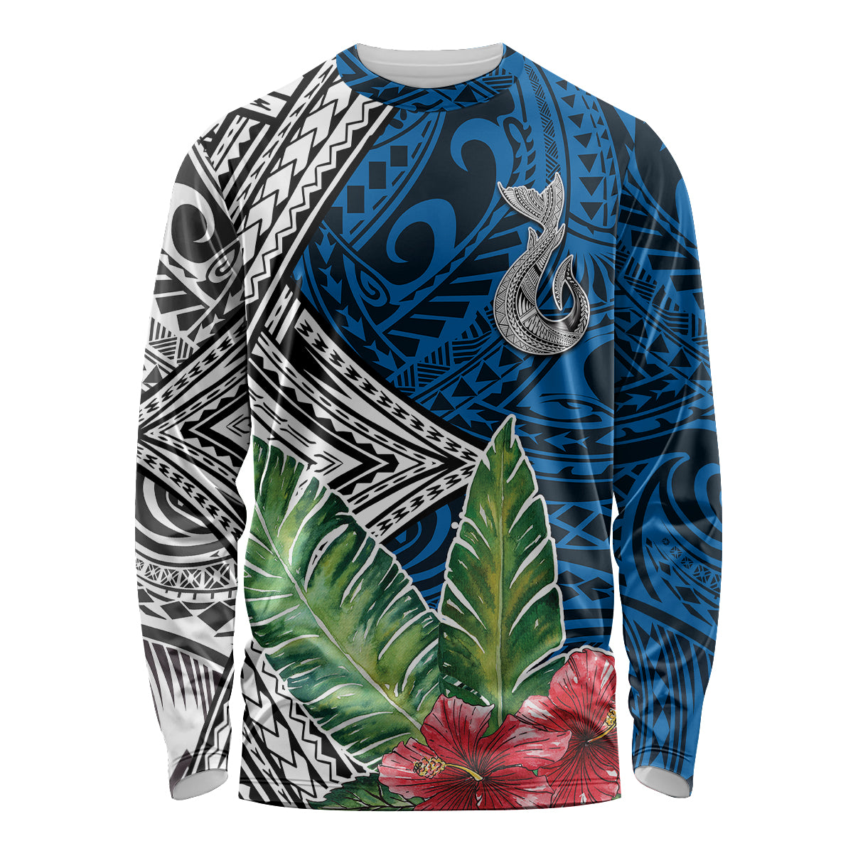 Polynesian Long Sleeve Shirt Whale Pattern and Hibiscus Flowers TS04 Unisex Multicolor - Polynesian Pride