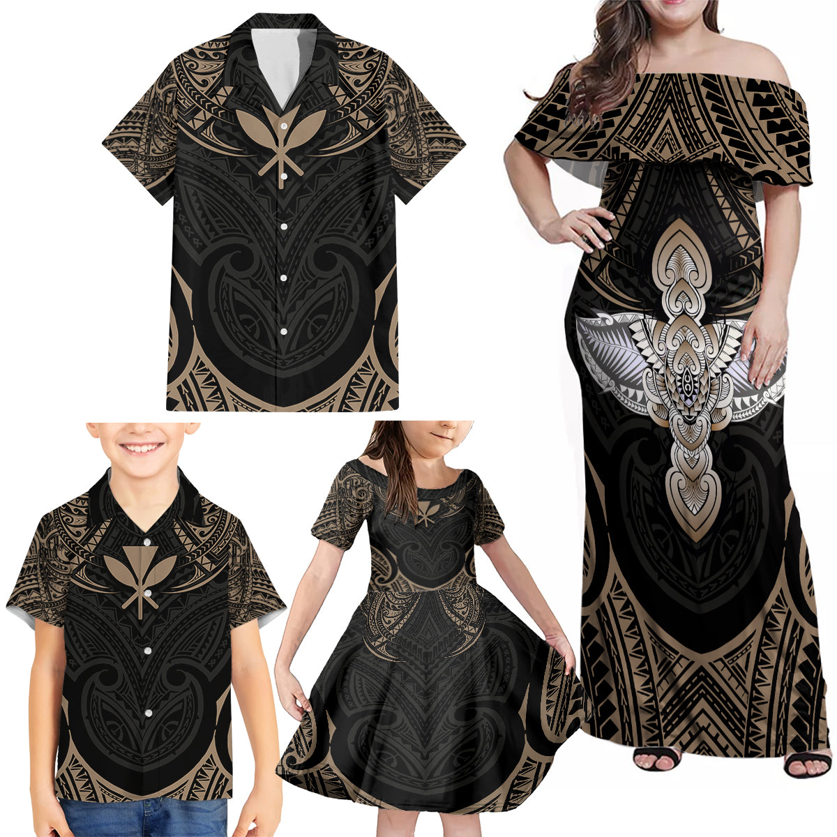 Polynesian Hawaii Tattoo Family Matching Off Shoulder Maxi Dress and Hawaiian Shirt TS04 - Polynesian Pride