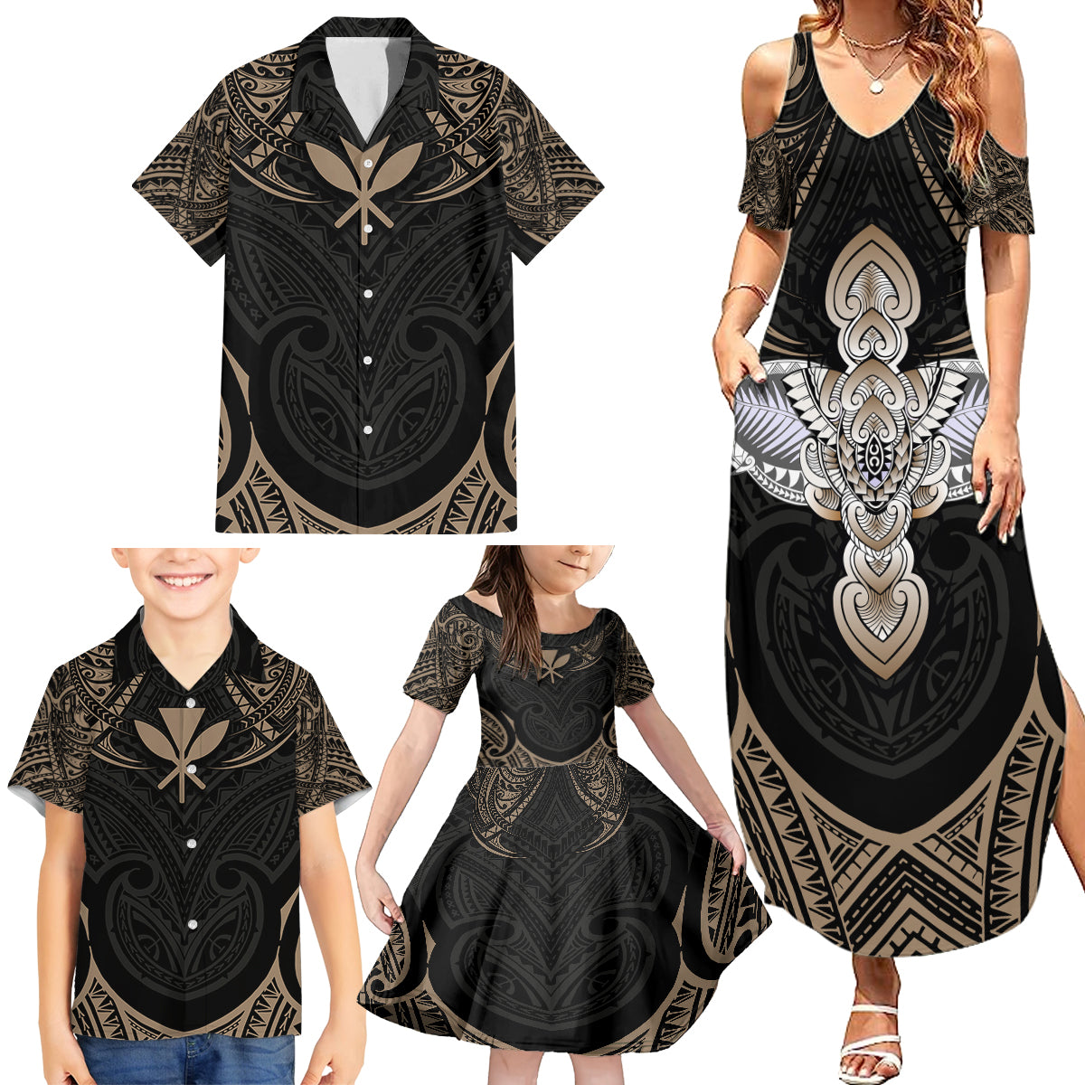 Polynesian Hawaii Tattoo Family Matching Summer Maxi Dress and Hawaiian Shirt TS04 - Polynesian Pride