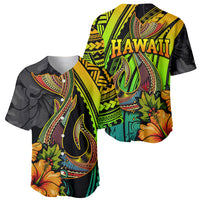 Hawaii Baseball Jersey Polynesian Fish Hook and Hibiscus Flowers with Gradient Pattern TS04 - Polynesian Pride