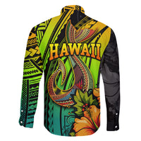 Hawaii Family Matching Short Sleeve Bodycon Dress and Hawaiian Shirt Polynesian Fish Hook and Hibiscus Flowers with Gradient Pattern TS04 - Polynesian Pride