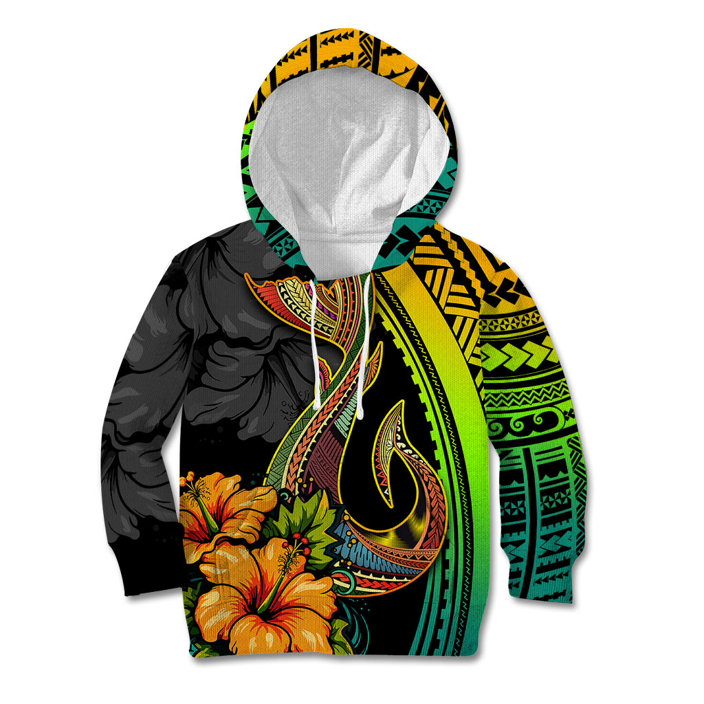 Hawaii Kid Hoodie Polynesian Fish Hook and Hibiscus Flowers with Gradient Pattern TS04 Multicolor - Polynesian Pride
