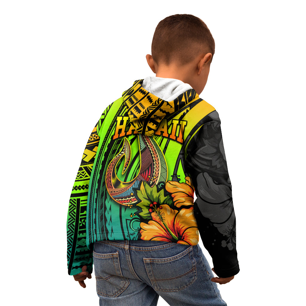 Hawaii Kid Hoodie Polynesian Fish Hook and Hibiscus Flowers with Gradient Pattern TS04 - Polynesian Pride