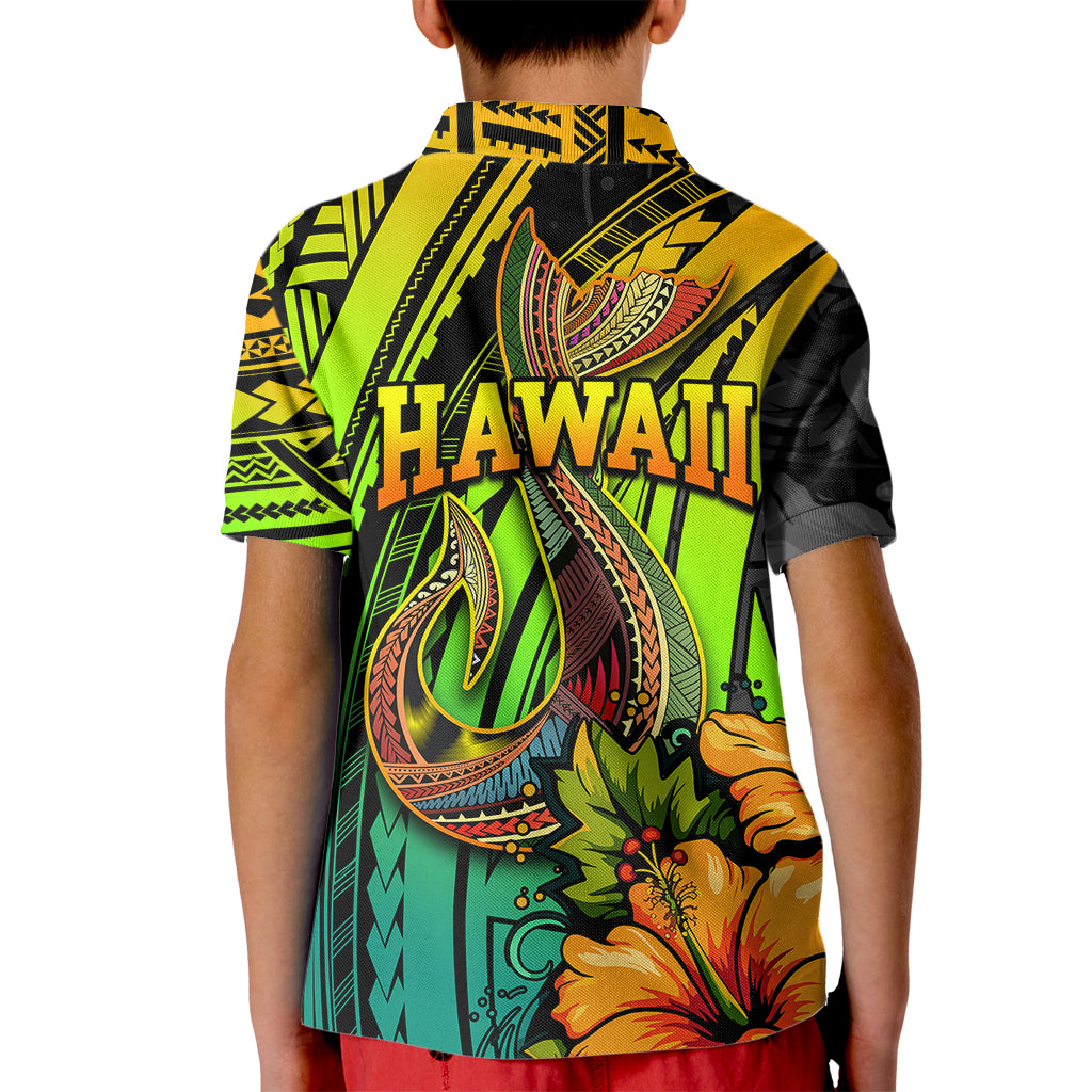 Hawaii Kid Polo Shirt Polynesian Fish Hook and Hibiscus Flowers with Gradient Pattern TS04 - Polynesian Pride