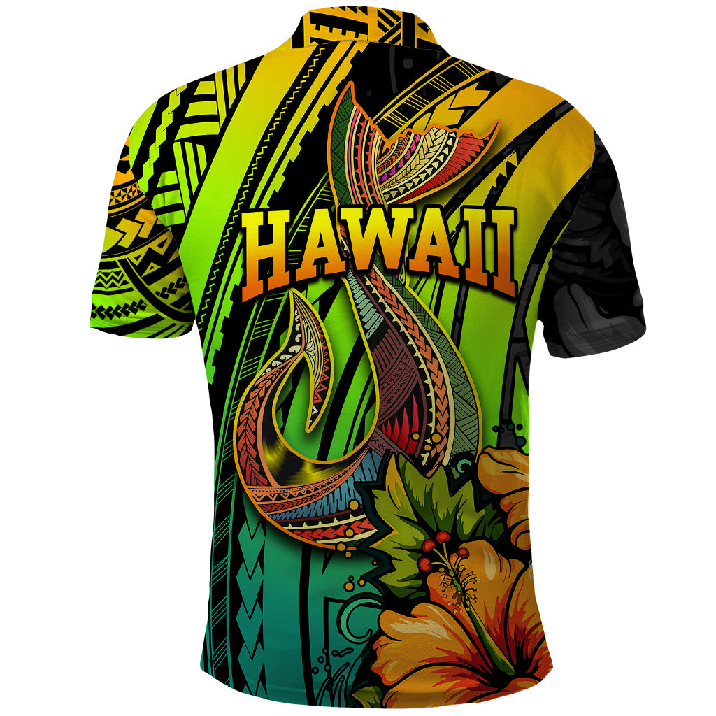 Hawaii Polo Shirt Polynesian Fish Hook and Hibiscus Flowers with Gradient Pattern TS04 - Polynesian Pride