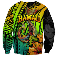 Hawaii Sweatshirt Polynesian Fish Hook and Hibiscus Flowers with Gradient Pattern TS04 - Polynesian Pride