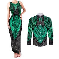Polynesian Couples Matching Tank Maxi Dress and Long Sleeve Button Shirts Abstract Tiki TS04 Black Yellow - Polynesian Pride