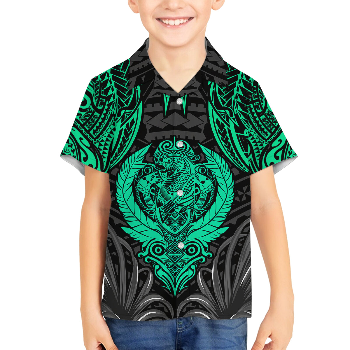 Polynesian Family Matching Off Shoulder Long Sleeve Dress and Hawaiian Shirt Abstract Tiki TS04 Son's Shirt Black Yellow - Polynesian Pride