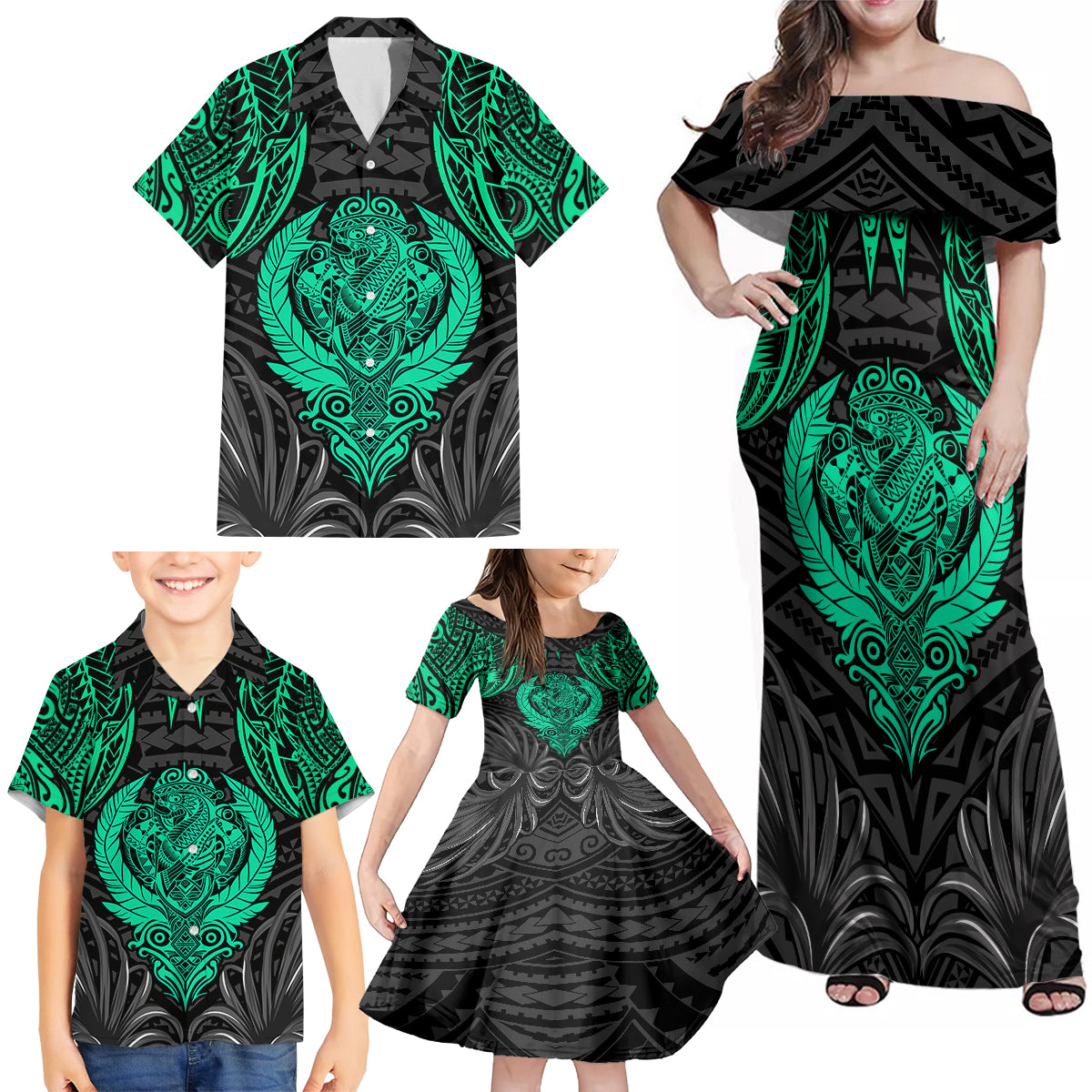 Polynesian Family Matching Off Shoulder Maxi Dress and Hawaiian Shirt Abstract Tiki TS04 - Polynesian Pride