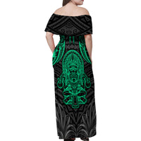 Polynesian Family Matching Off Shoulder Maxi Dress and Hawaiian Shirt Abstract Tiki TS04 - Polynesian Pride