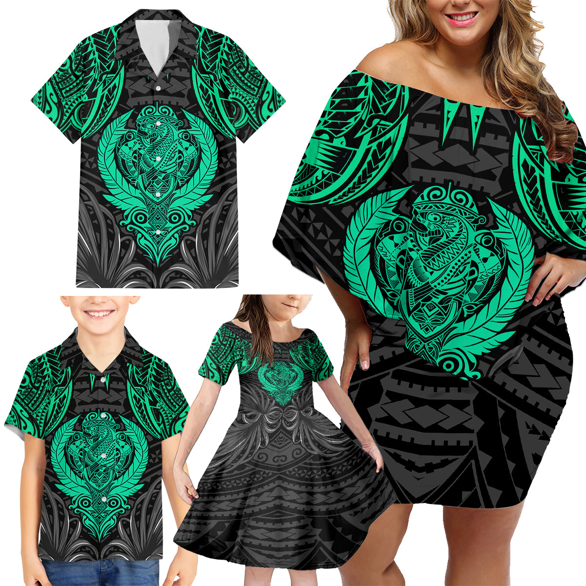 Polynesian Family Matching Off Shoulder Short Dress and Hawaiian Shirt Abstract Tiki TS04 - Polynesian Pride