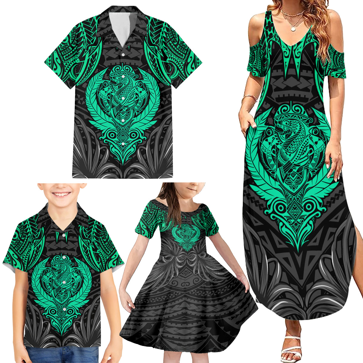 Polynesian Family Matching Summer Maxi Dress and Hawaiian Shirt Abstract Tiki TS04 - Polynesian Pride