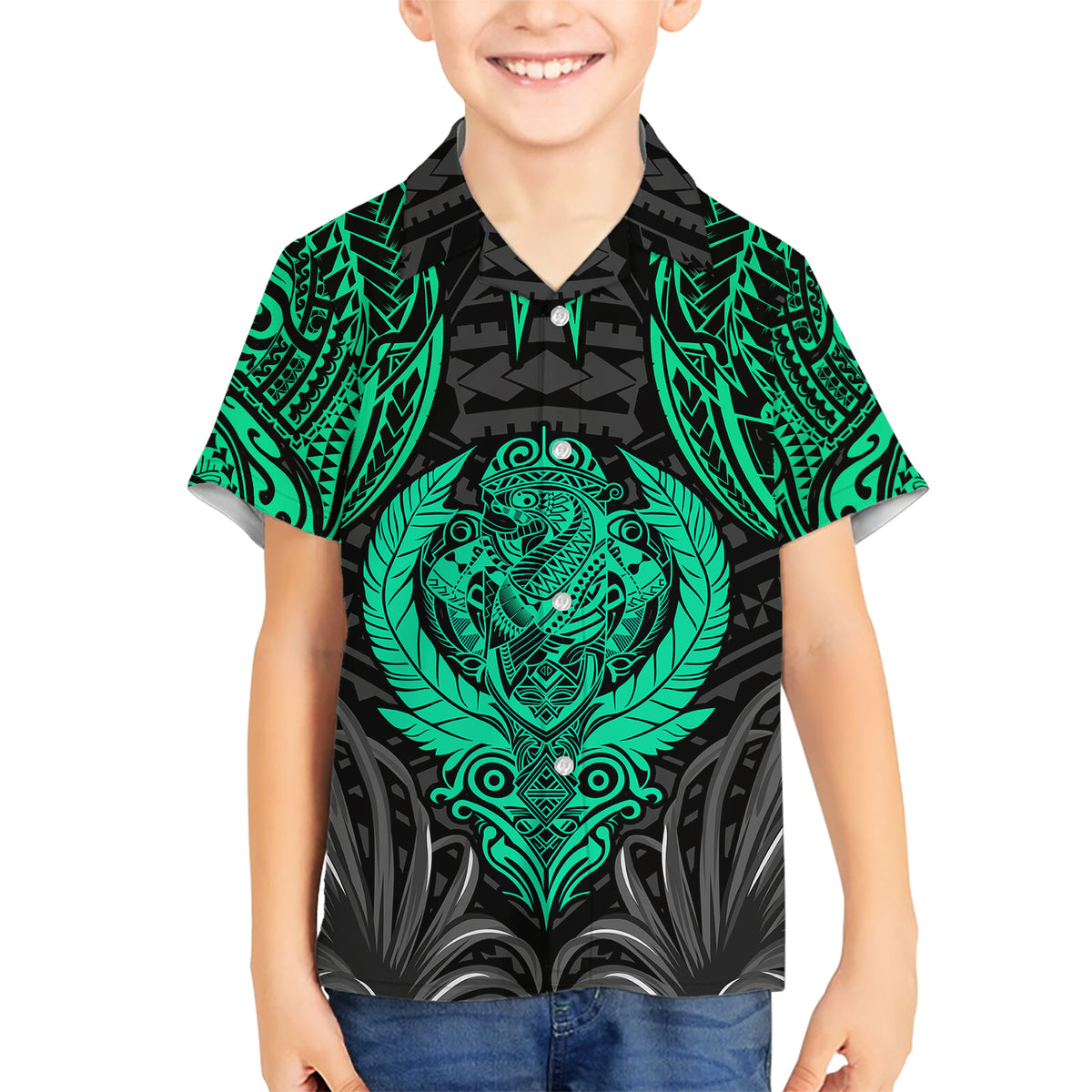 Polynesian Kid Hawaiian Shirt Abstract Tiki TS04 Kid Black/Yellow - Polynesian Pride