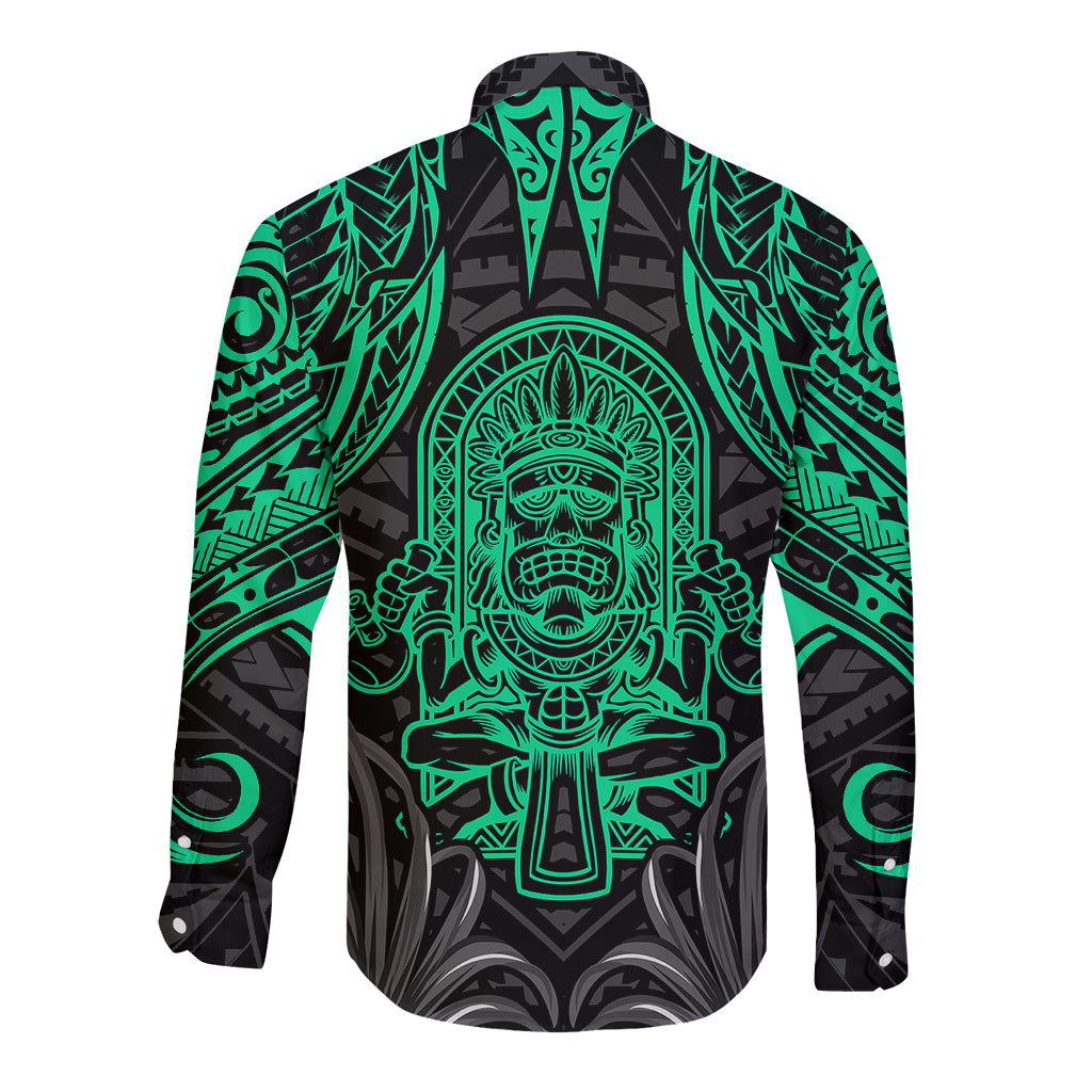 Polynesian Long Sleeve Button Shirt Abstract Tiki TS04 - Polynesian Pride