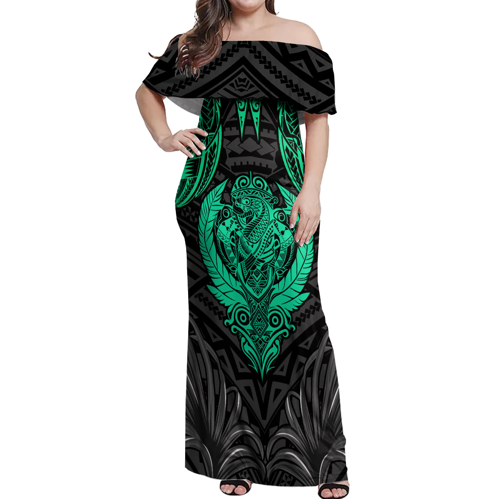 Polynesian Off Shoulder Maxi Dress Abstract Tiki TS04 Women Black/Yellow - Polynesian Pride