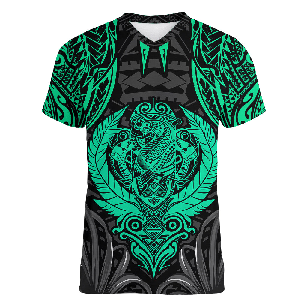 Polynesian Women V Neck T Shirt Abstract Tiki TS04 Female Black/Yellow - Polynesian Pride