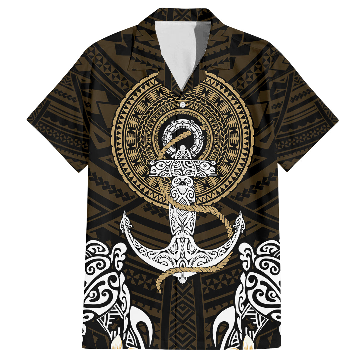 Polynesian Swordfish Family Matching Long Sleeve Bodycon Dress and Hawaiian Shirt with Anchor Pattern and Tribal Turtle TS04 Dad's Shirt - Short Sleeve Multicolor - Polynesian Pride