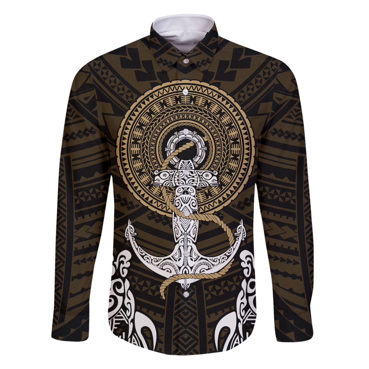 Polynesian Swordfish Family Matching Mermaid Dress and Hawaiian Shirt with Anchor Pattern and Tribal Turtle TS04 Dad's Shirt - Long Sleeve Multicolor - Polynesian Pride