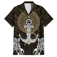 Polynesian Swordfish Family Matching Off Shoulder Short Dress and Hawaiian Shirt with Anchor Pattern and Tribal Turtle TS04 Dad's Shirt - Short Sleeve Multicolor - Polynesian Pride