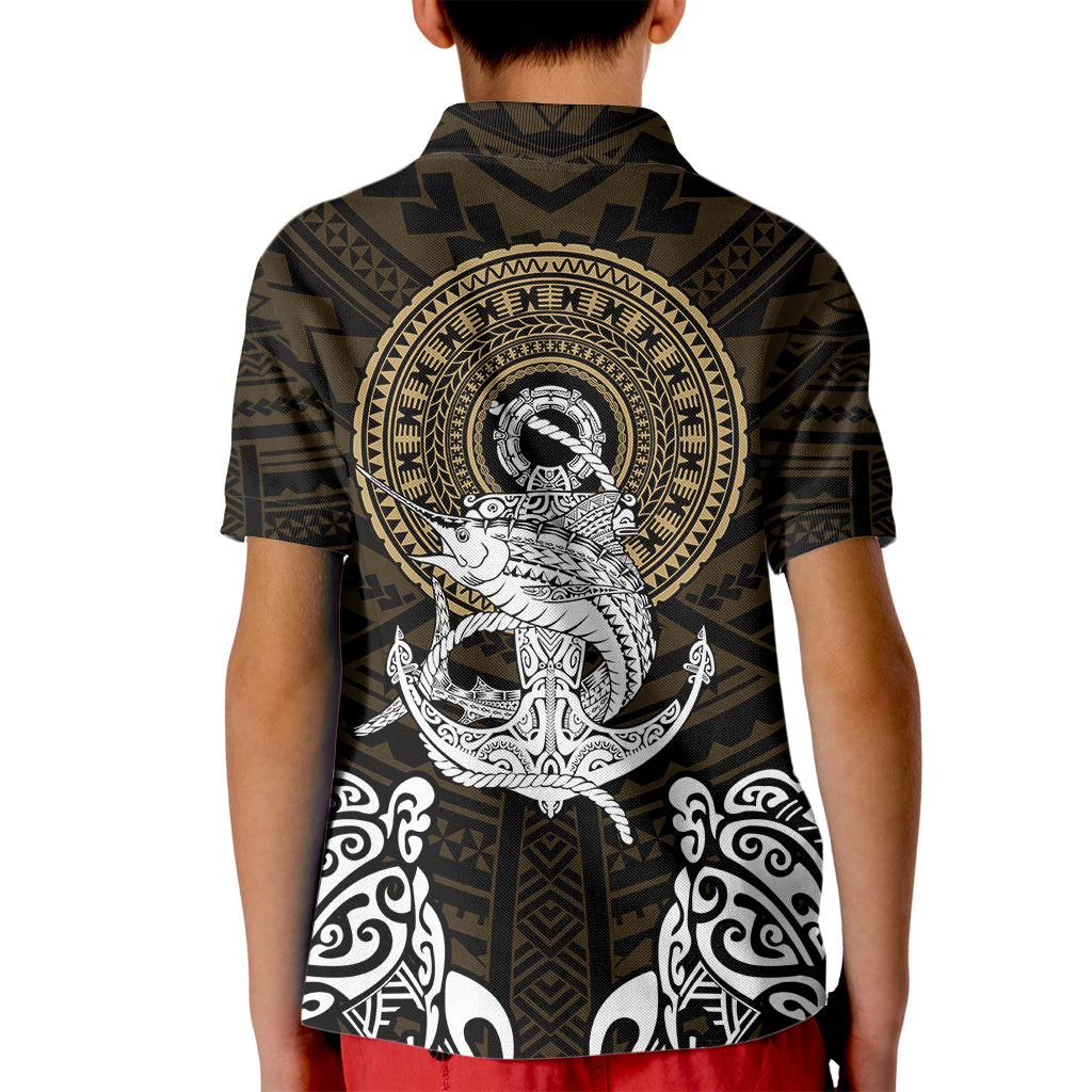 Polynesian Swordfish Kid Polo Shirt with Anchor Pattern and Tribal Turtle TS04 Kid Multicolor - Polynesian Pride