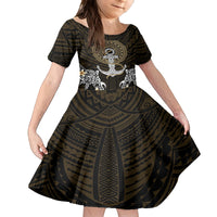 Polynesian Swordfish Kid Short Sleeve Dress with Anchor Pattern and Tribal Turtle TS04 - Polynesian Pride