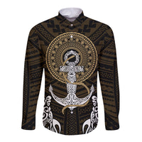 Polynesian Swordfish Long Sleeve Button Shirt with Anchor Pattern and Tribal Turtle TS04 - Polynesian Pride