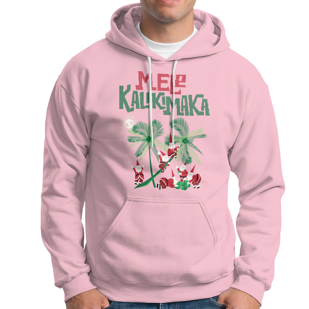 Mele Kalikimaka Santa Climb Palm Tree Hawaiian Christmas Hoodie TS09 Light Pink - Polynesian Pride