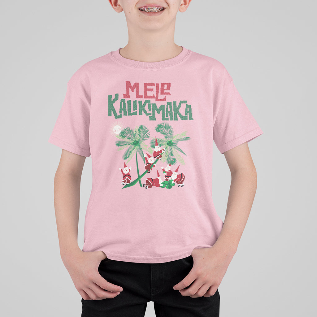 Mele Kalikimaka Santa Climb Palm Tree Hawaiian Christmas T Shirt For Kid TS09 Light Pink - Polynesian Pride