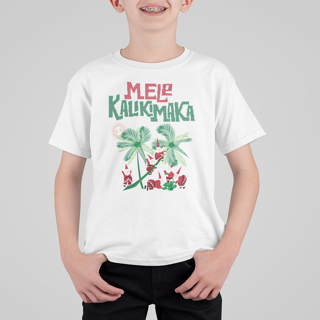Mele Kalikimaka Santa Climb Palm Tree Hawaiian Christmas T Shirt For Kid TS09 White - Polynesian Pride
