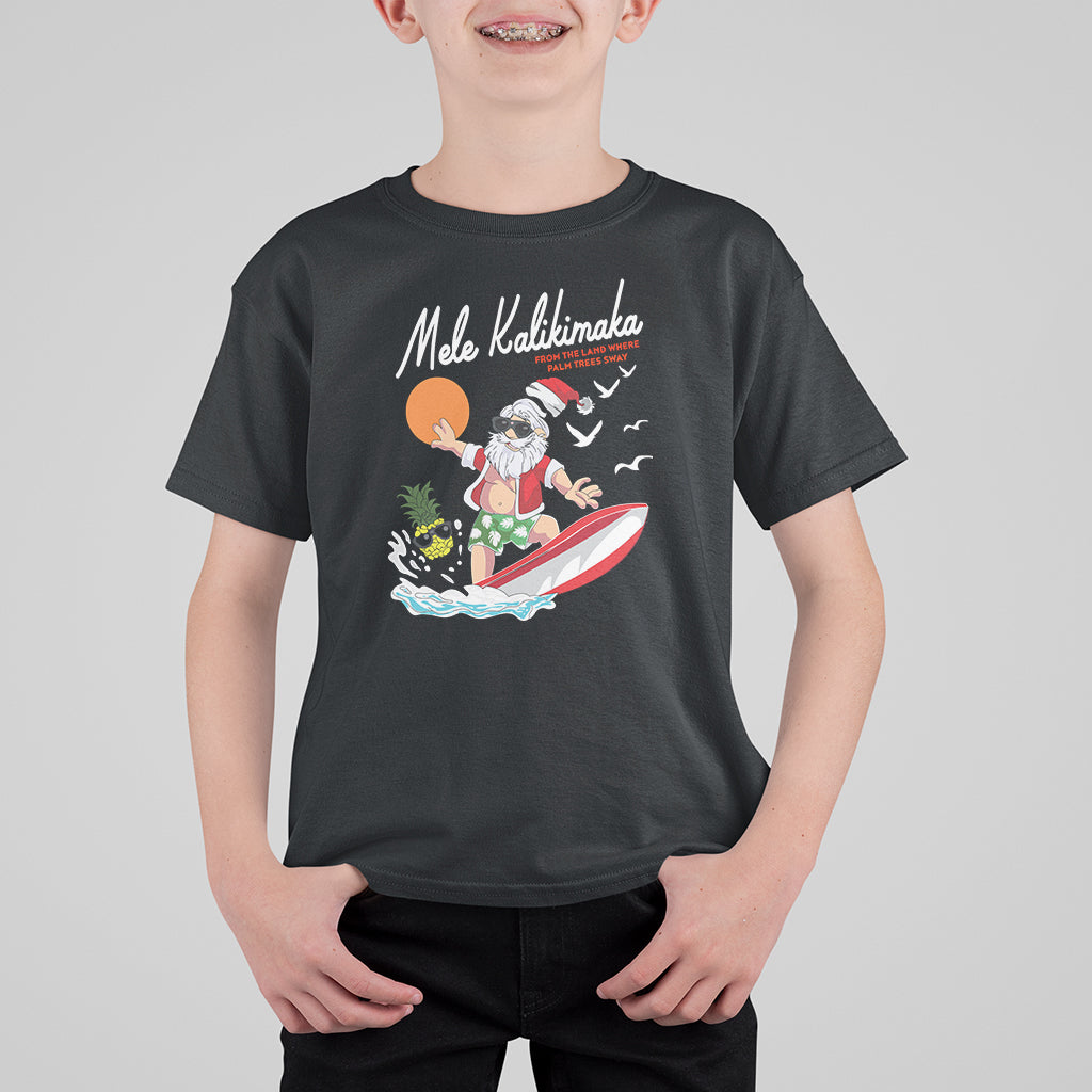 Mele Kalikimaka Surfing Santa Vintage Hawaiian Christmas T Shirt For Kid TS09 Black - Polynesian Pride