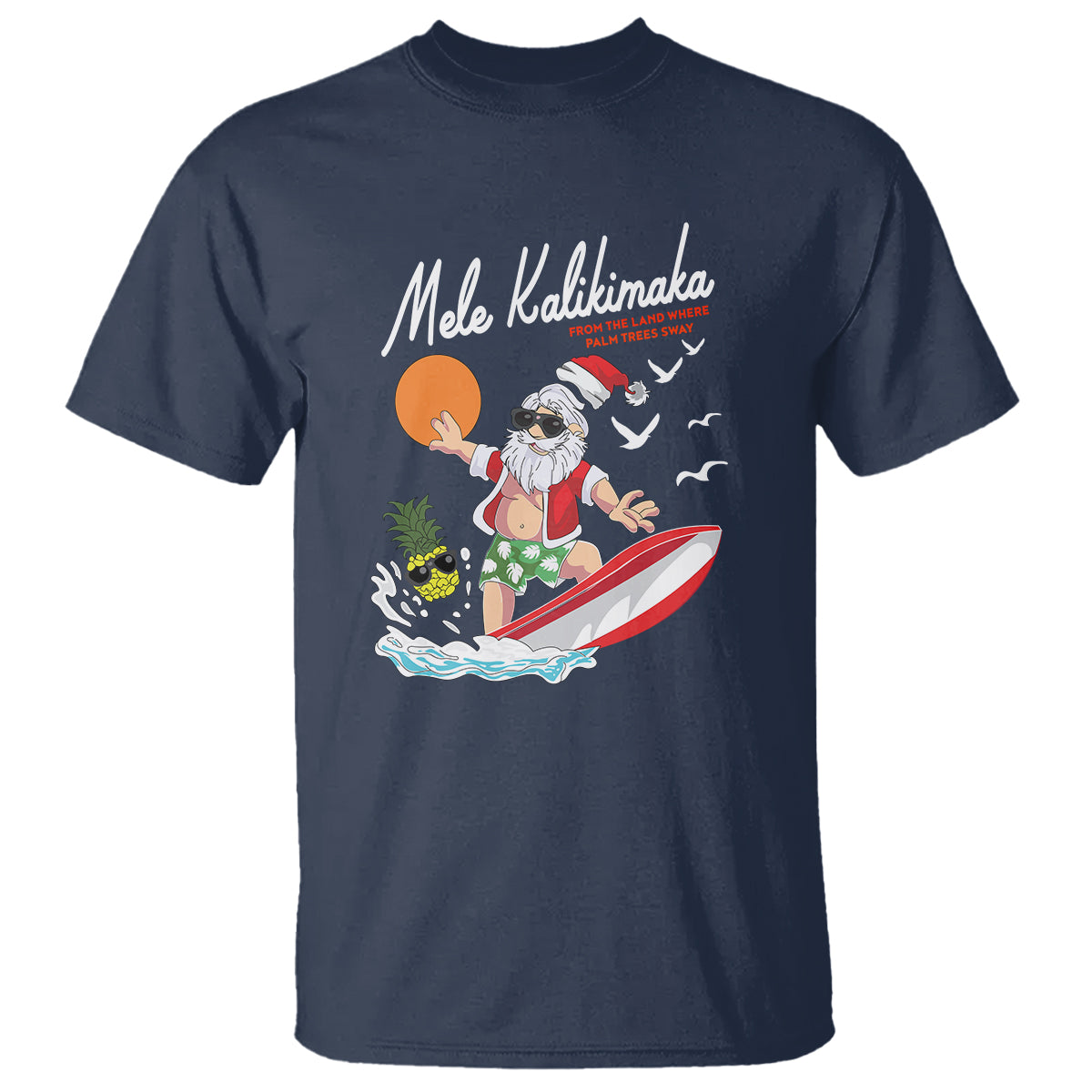 Mele Kalikimaka Surfing Santa Vintage Hawaiian Christmas T Shirt TS09 Navy - Polynesian Pride