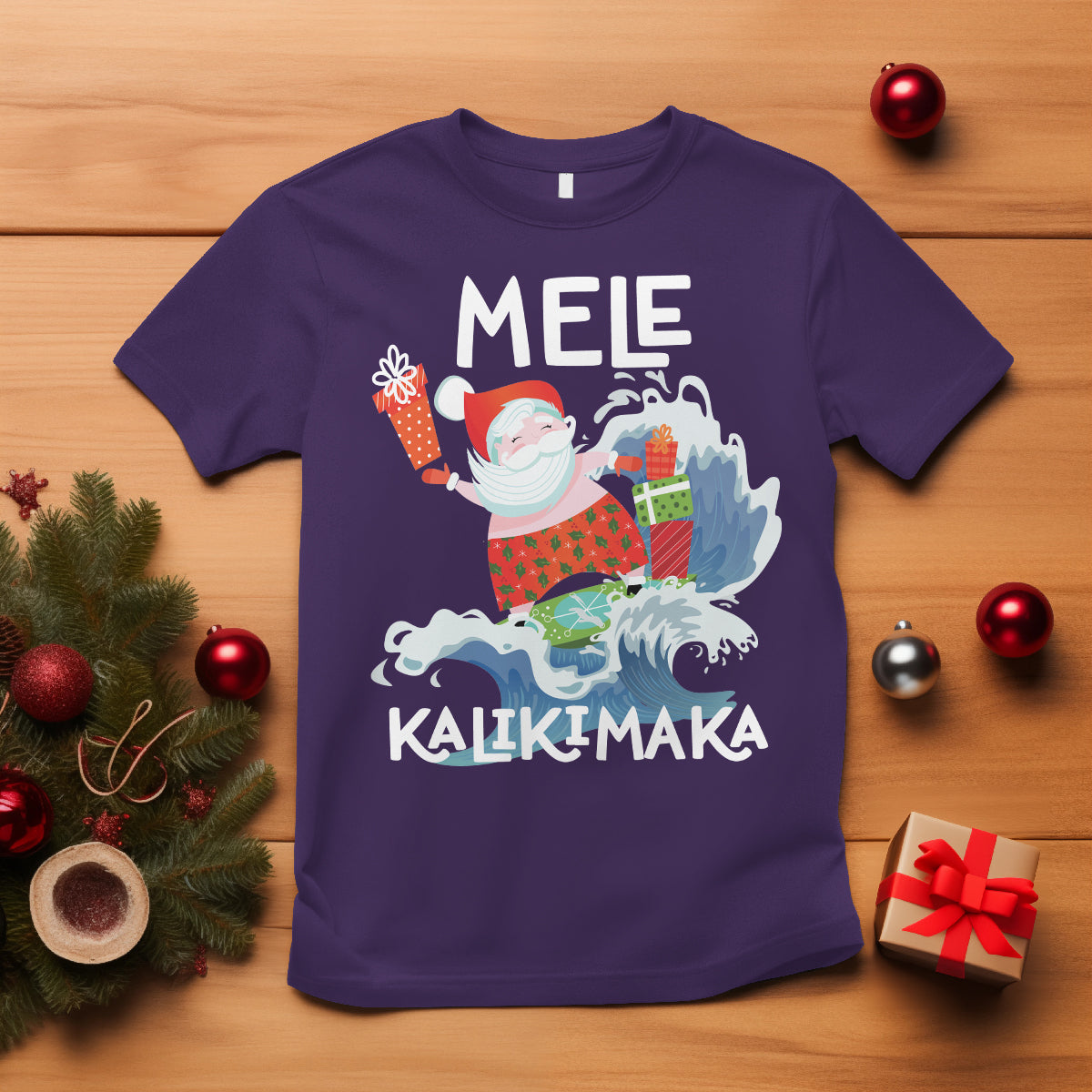 Mele Kalikimaka Surfing Cute Santa Hawaiian Christmas T Shirt TS09 Purple - Polynesian Pride