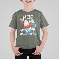 Mele Kalikimaka Surfing Cute Santa Hawaiian Christmas T Shirt For Kid TS09 Military Green - Polynesian Pride