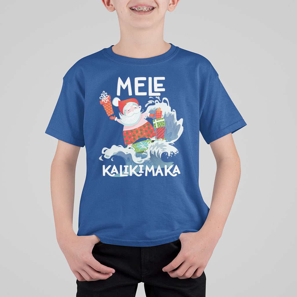 Mele Kalikimaka Surfing Cute Santa Hawaiian Christmas T Shirt For Kid TS09 Royal Blue - Polynesian Pride