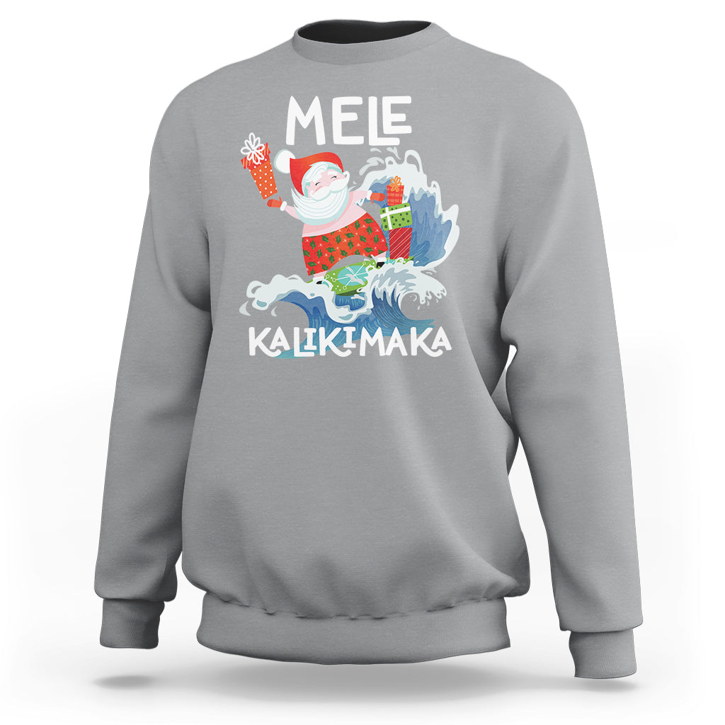 Mele Kalikimaka Surfing Cute Santa Hawaiian Christmas Sweatshirt TS09 Sport Gray - Polynesian Pride