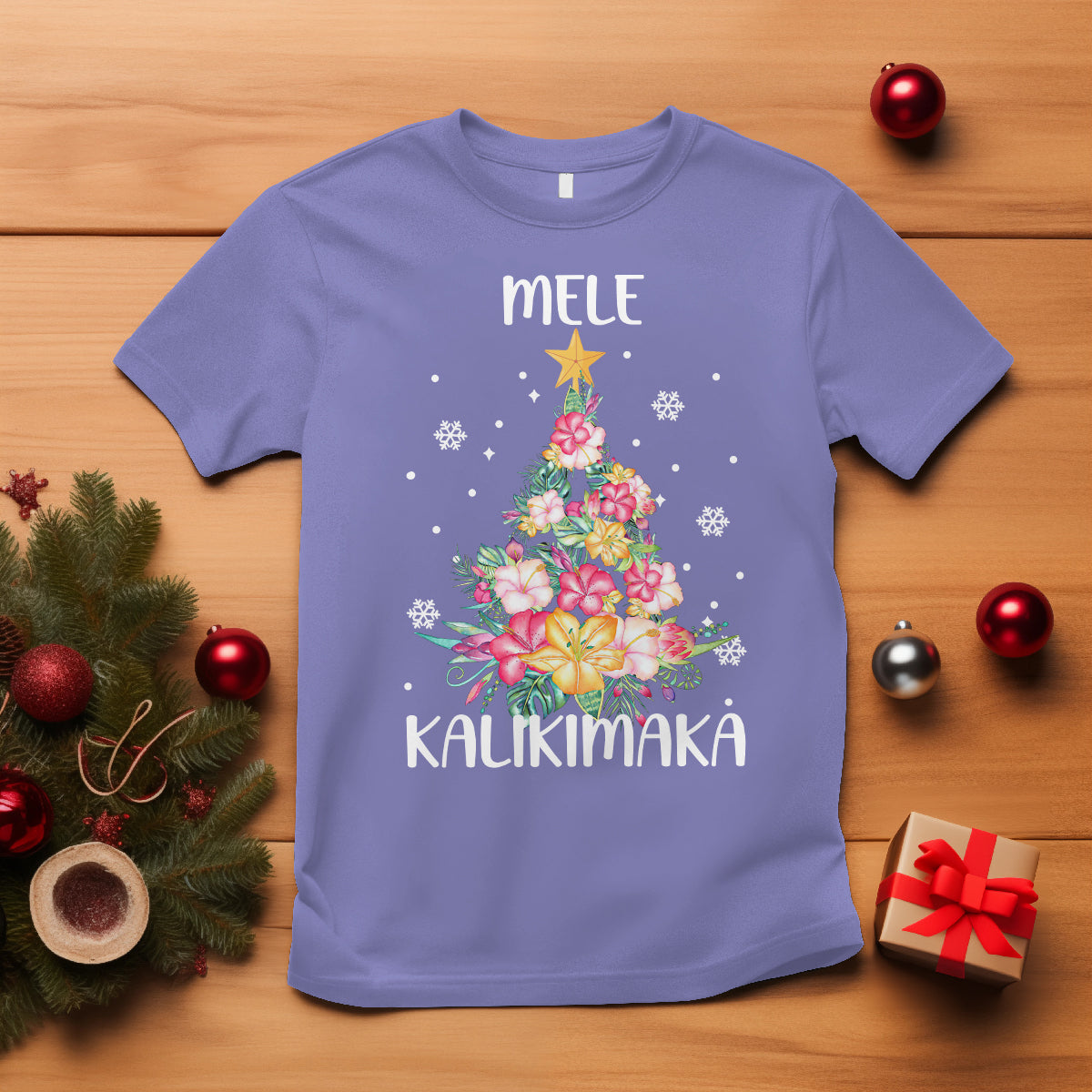 Mele Kalikimaka Hawaiian Christmas Tree Tropical Flower T Shirt TS09 Violet - Polynesian Pride