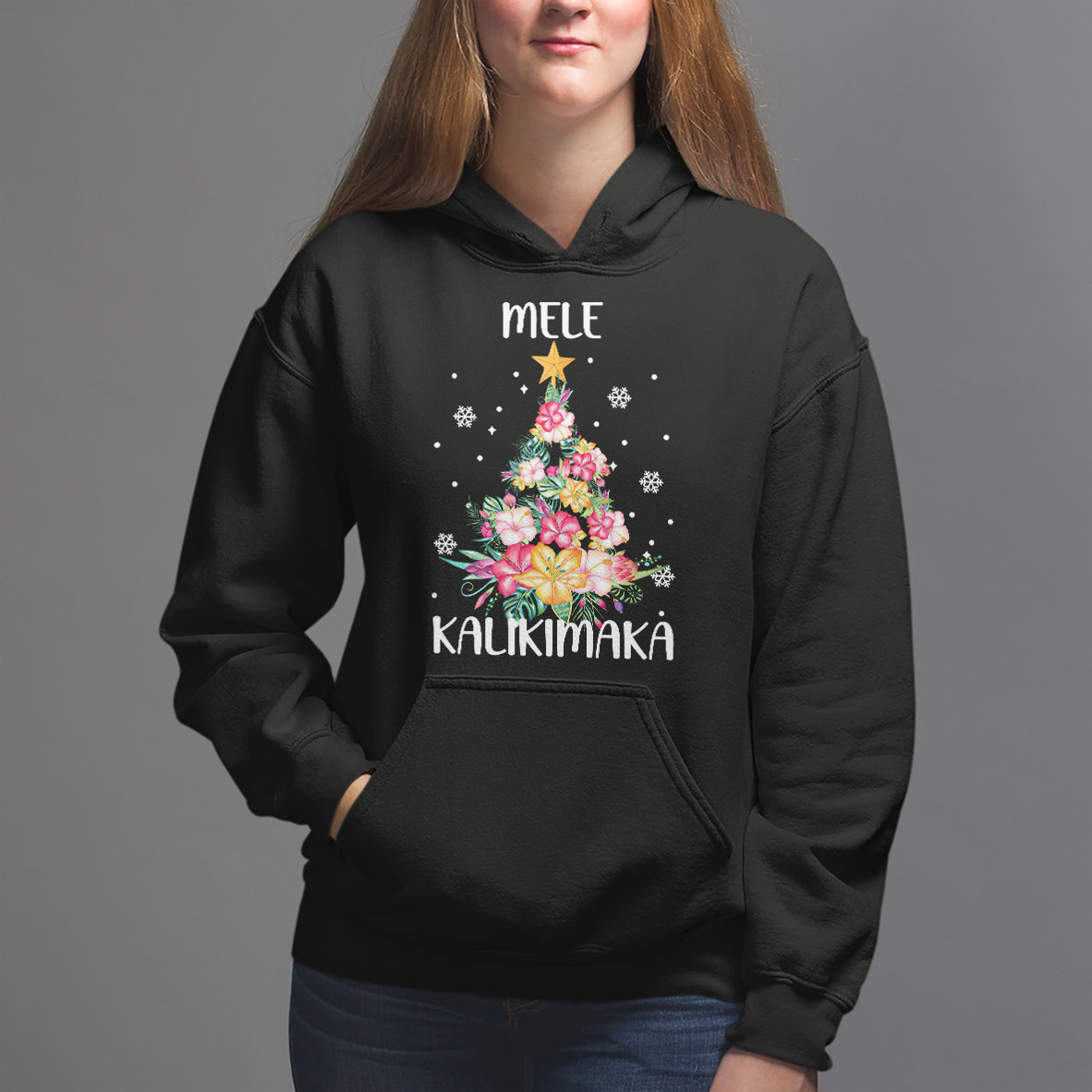 Mele Kalikimaka Hawaiian Christmas Tree Tropical Flower Hoodie TS09 Black - Polynesian Pride