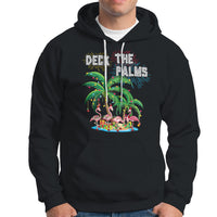 Christmas In Hawaii Hoodie Deck the Palms Firework Merry Christmas Flamingo TS09 Black - Polynesian Pride