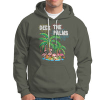 Christmas In Hawaii Hoodie Deck the Palms Firework Merry Christmas Flamingo TS09 Military Green - Polynesian Pride