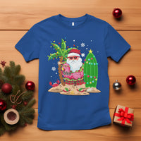 Christmas In Hawaii T Shirt Flamingo Float Xmas Palm Tree Surfboard Cute Santa At Beach TS09 Royal Blue - Polynesian Pride